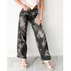 image:imagechouyatou Women Distressed Y2K Floral Print Jeans Casual Straight Leg High Waisted Trousers Denim PantsBlack