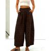 image:imagechouyatou Women Summer Boho Cotton Linen Polka Dot Pants Beach Elastic Waist Palazzo Wide Leg Barrel PantsCoffee
