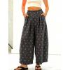 image:imagechouyatou Women Summer Boho Cotton Linen Polka Dot Pants Beach Elastic Waist Palazzo Wide Leg Barrel PantsDark Grey