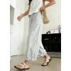 image:imagechouyatou Women Summer Ruffle Hem Cotton Linen Pants Cute Elastic Waist Crop Casual Wide Leg Palazzo PantsLight Grey