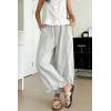 image:imagechouyatou Women Summer Ruffle Hem Cotton Linen Pants Cute Elastic Waist Crop Casual Wide Leg Palazzo PantsLight Grey