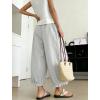 image:imagechouyatou Women Summer Ruffle Hem Cotton Linen Pants Cute Elastic Waist Crop Casual Wide Leg Palazzo PantsLight Grey