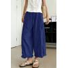 image:imagechouyatou Women Summer Ruffle Hem Cotton Linen Pants Cute Elastic Waist Crop Casual Wide Leg Palazzo PantsNavy Blue