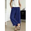 image:imagechouyatou Women Summer Ruffle Hem Cotton Linen Pants Cute Elastic Waist Crop Casual Wide Leg Palazzo PantsNavy Blue