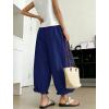 image:imagechouyatou Women Summer Ruffle Hem Cotton Linen Pants Cute Elastic Waist Crop Casual Wide Leg Palazzo PantsNavy Blue