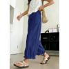 image:imagechouyatou Women Summer Ruffle Hem Cotton Linen Pants Cute Elastic Waist Crop Casual Wide Leg Palazzo PantsNavy Blue