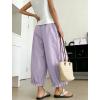 image:imagechouyatou Women Summer Ruffle Hem Cotton Linen Pants Cute Elastic Waist Crop Casual Wide Leg Palazzo PantsPurple