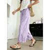 image:imagechouyatou Women Summer Ruffle Hem Cotton Linen Pants Cute Elastic Waist Crop Casual Wide Leg Palazzo PantsPurple