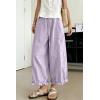 image:imagechouyatou Women Summer Ruffle Hem Cotton Linen Pants Cute Elastic Waist Crop Casual Wide Leg Palazzo PantsPurple