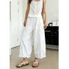 image:imagechouyatou Women Summer Ruffle Hem Cotton Linen Pants Cute Elastic Waist Crop Casual Wide Leg Palazzo PantsWhite