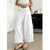 image:imagechouyatou Women Summer Ruffle Hem Cotton Linen Pants Cute Elastic Waist Crop Casual Wide Leg Palazzo PantsWhite