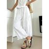 image:imagechouyatou Women Summer Ruffle Hem Cotton Linen Pants Cute Elastic Waist Crop Casual Wide Leg Palazzo PantsWhite