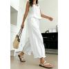 image:imagechouyatou Women Summer Ruffle Hem Cotton Linen Pants Cute Elastic Waist Crop Casual Wide Leg Palazzo PantsWhite