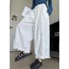 image:imagechouyatou Women Summer Ruffle Hem Cotton Linen Pants Cute Elastic Waist Crop Casual Wide Leg Palazzo PantsWhite
