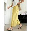 image:imagechouyatou Women Summer Ruffle Hem Cotton Linen Pants Cute Elastic Waist Crop Casual Wide Leg Palazzo PantsYellow