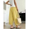 image:imagechouyatou Women Summer Ruffle Hem Cotton Linen Pants Cute Elastic Waist Crop Casual Wide Leg Palazzo PantsYellow