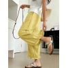 image:imagechouyatou Women Summer Ruffle Hem Cotton Linen Pants Cute Elastic Waist Crop Casual Wide Leg Palazzo PantsYellow