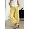 image:imagechouyatou Women Summer Ruffle Hem Cotton Linen Pants Cute Elastic Waist Crop Casual Wide Leg Palazzo PantsYellow