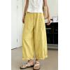 image:imagechouyatou Women Summer Ruffle Hem Cotton Linen Pants Cute Elastic Waist Crop Casual Wide Leg Palazzo PantsYellow
