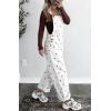 image:imagechouyatou Women Y2K Polka Dot Denim Bib Overalls Wide Leg Boyfriend Baggy Barrel Jeans Overalls JumpsuitsWhite Brown