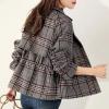 image:imagechouyatou Womens Adjustable waist Plaid Wool Business Casual Blazer Jacket Button Down Notch Lapel CoatGrey