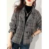 image:imagechouyatou Womens Adjustable waist Plaid Wool Business Casual Blazer Jacket Button Down Notch Lapel CoatGrey
