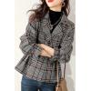 image:imagechouyatou Womens Adjustable waist Plaid Wool Business Casual Blazer Jacket Button Down Notch Lapel CoatGrey