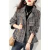 image:imagechouyatou Womens Adjustable waist Plaid Wool Business Casual Blazer Jacket Button Down Notch Lapel CoatGrey