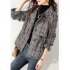 image:imagechouyatou Womens Adjustable waist Plaid Wool Business Casual Blazer Jacket Button Down Notch Lapel CoatGrey