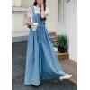 image:imagechouyatou Womens Baggy Adjustable Strap Denim Bib Overall Jeans Boyfriend Wide Leg Drawstring Denim Pant JumpsuitsBlue