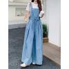 image:imagechouyatou Womens Baggy Adjustable Strap Denim Bib Overall Jeans Boyfriend Wide Leg Drawstring Denim Pant JumpsuitsBlue