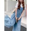 image:imagechouyatou Womens Baggy Adjustable Strap Denim Bib Overall Jeans Boyfriend Wide Leg Drawstring Denim Pant JumpsuitsBlue