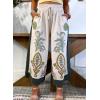 image:imagechouyatou Womens Baggy Floral Linen Crop Pants Y2K Loose Elastic Waist Wide Leg Palazzo CulottesApricot