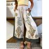 image:imagechouyatou Womens Baggy Floral Linen Crop Pants Y2K Loose Elastic Waist Wide Leg Palazzo CulottesApricot