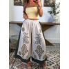 image:imagechouyatou Womens Baggy Floral Linen Crop Pants Y2K Loose Elastic Waist Wide Leg Palazzo CulottesApricot