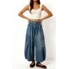 image:imagechouyatou Womens Baggy Wide Leg Jeans Polka Dot Printed Denim Palazzo Pants Crop Y2K Boyfriend JeansBlue