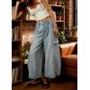 image:imagechouyatou Womens Baggy Wide Leg Jeans Polka Dot Printed Denim Palazzo Pants Crop Y2K Boyfriend JeansLight Blue