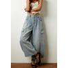 image:imagechouyatou Womens Baggy Wide Leg Jeans Polka Dot Printed Denim Palazzo Pants Crop Y2K Boyfriend JeansLight Blue