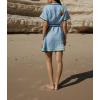 image:imagechouyatou Womens Boho Floral Button Down Belted Shirt Mini Dress Short Sleeve Cotton Tunic Beach Dress with PocketsBlue