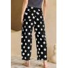 image:imagechouyatou Womens Boho Polka Dot Floral Wide Leg Jeans Y2k Baggy Barrel Jeans High Waisted Denim Palazzo PantsBlack