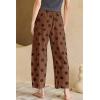 image:imagechouyatou Womens Boho Polka Dot Floral Wide Leg Jeans Y2k Baggy Barrel Jeans High Waisted Denim Palazzo PantsBrown