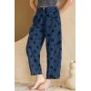 image:imagechouyatou Womens Boho Polka Dot Floral Wide Leg Jeans Y2k Baggy Barrel Jeans High Waisted Denim Palazzo PantsDark Blue