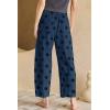 image:imagechouyatou Womens Boho Polka Dot Floral Wide Leg Jeans Y2k Baggy Barrel Jeans High Waisted Denim Palazzo PantsDark Blue