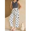 image:imagechouyatou Womens Boho Polka Dot Floral Wide Leg Jeans Y2k Baggy Barrel Jeans High Waisted Denim Palazzo PantsWhite