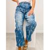 image:imagechouyatou Womens Bow Print Mid Rise Barrel Jeans Wide Leg Baggy Loose Y2k Boyfriend Denim Pants JeansBlue