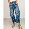 image:imagechouyatou Womens Bow Print Mid Rise Barrel Jeans Wide Leg Baggy Loose Y2k Boyfriend Denim Pants JeansBlue