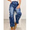 image:imagechouyatou Womens Bow Print Mid Rise Barrel Jeans Wide Leg Baggy Loose Y2k Boyfriend Denim Pants JeansDark Blue
