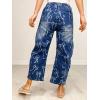 image:imagechouyatou Womens Bow Print Mid Rise Barrel Jeans Wide Leg Baggy Loose Y2k Boyfriend Denim Pants JeansDark Blue