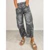 image:imagechouyatou Womens Bow Print Mid Rise Barrel Jeans Wide Leg Baggy Loose Y2k Boyfriend Denim Pants JeansGrey