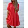 image:imagechouyatou Womens Button Up Polo Collared Cotton Linen Loose Dress Short Sleeve Ruffle Babydoll Tunic Mini DressRed